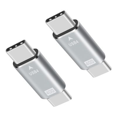 Danfetsoy 40Gbps USB C to USB C Adapter, 100W Type C Male to Male Connector Extender Support 100W, 40Gbps, 8K@60Hz for Laptop, Tablet, Phones (Silver, 2 Pack)