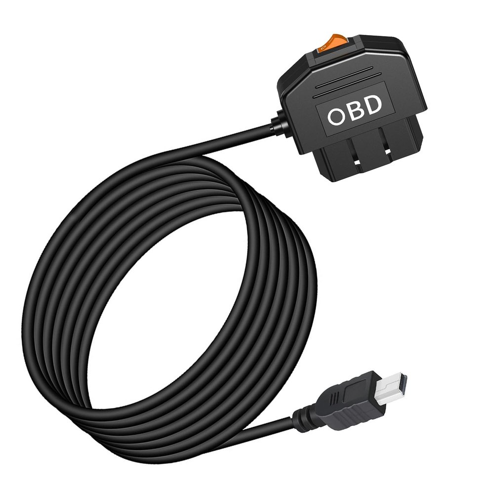 MISYNLON OBD Power Cable for Dash Camera, OBD2 to Mini USB Power Adapter Hardwire Charger Cord,12-24V to 5V 3A,24h Parking Surveillance/Acc Mode with Switch Button for Dashcam, GPS or Radar-3.5M
