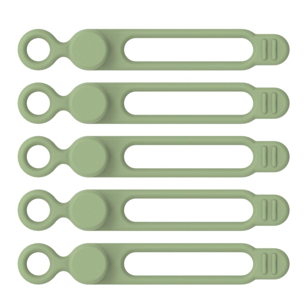 5Pcs Cord Ties Silicone Cable Wire Ties Buckle Design Reusable Soft Data Cord Wraps for Earphone Wire Charging Cable(Green)
