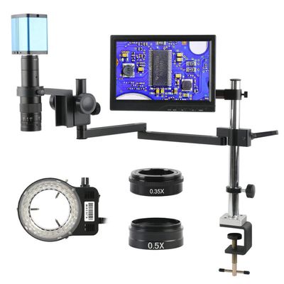 Lab Microscope Accessories 1080P Auto Focus I_MX307 Measure Video Microscope Camera 120X 180X 200XC Mount Lens Microscope Stand Set for PCB Soldering(B,180X)