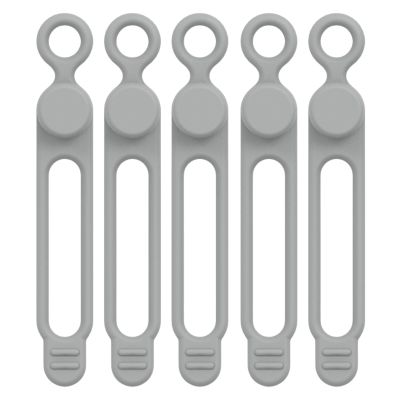 KAHEGIND 5Pcs Cord Ties Silicone Cable Wire Ties Buckle Design Reusable Soft Data Cord Wraps for Earphone Wire Charging Cable(Gray)