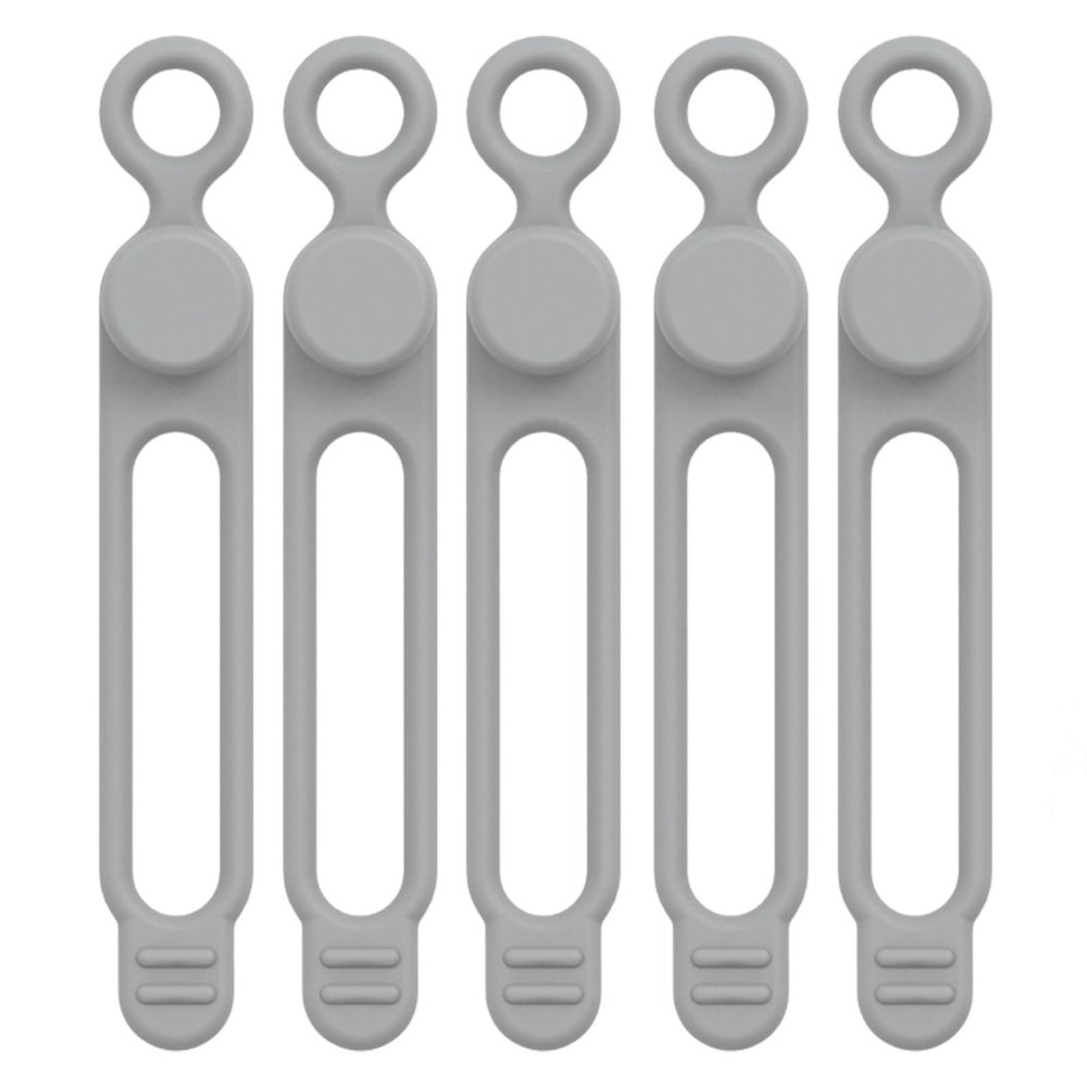 KAHEGIND 5Pcs Cord Ties Silicone Cable Wire Ties Buckle Design Reusable Soft Data Cord Wraps for Earphone Wire Charging Cable(Gray)