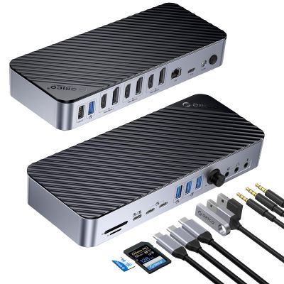 ORICO 22-in-1 DisplayLink Docking Station, Quad Displays USB C Hub with 3 DP, 3 HDMI, Single 8K Output, 60W PD, USB A/C 3.2, USB-A 3.0, RJ45, SD/TF, 3 Types AUX