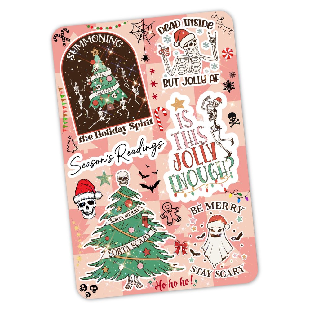 Clear Back Cover Insert for Kindle | Bookish Kindle Case Decor | Spooky Christmas Kindle Insert for Clear Case | Booktok Gothic Holiday Stickers | Book Gifts Women (Kindle Basic 6")