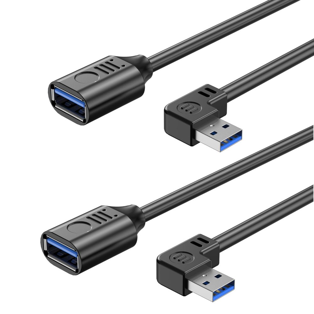 MISYNLON Short USB Extension Cable 0.3M/1Ft, Right Angle USB 3.0 A Male to Female Extender Cord Support Charging Data Transfer, 90 Degree USB Cable, for Laptop USB Flash Drive (2PCS/Left)