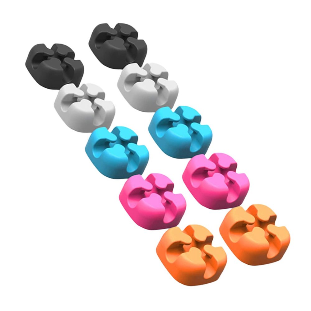 BRIGHTFUFU 10pcs Cable Organizer Clips Silicone Cord Holders for Desktop Management Multi Black Gray Orange to Keep Wires Tidy and Safe