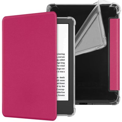 Clear Case for 7'' Kindle Paperwhite 12th Generation & Kindle Colorsoft Signature Edition (2024 Release) - Slim PU Leather Soft Flexible Transparent TPU Back Cover with Auto Sleep/Wake (Hot Pink)