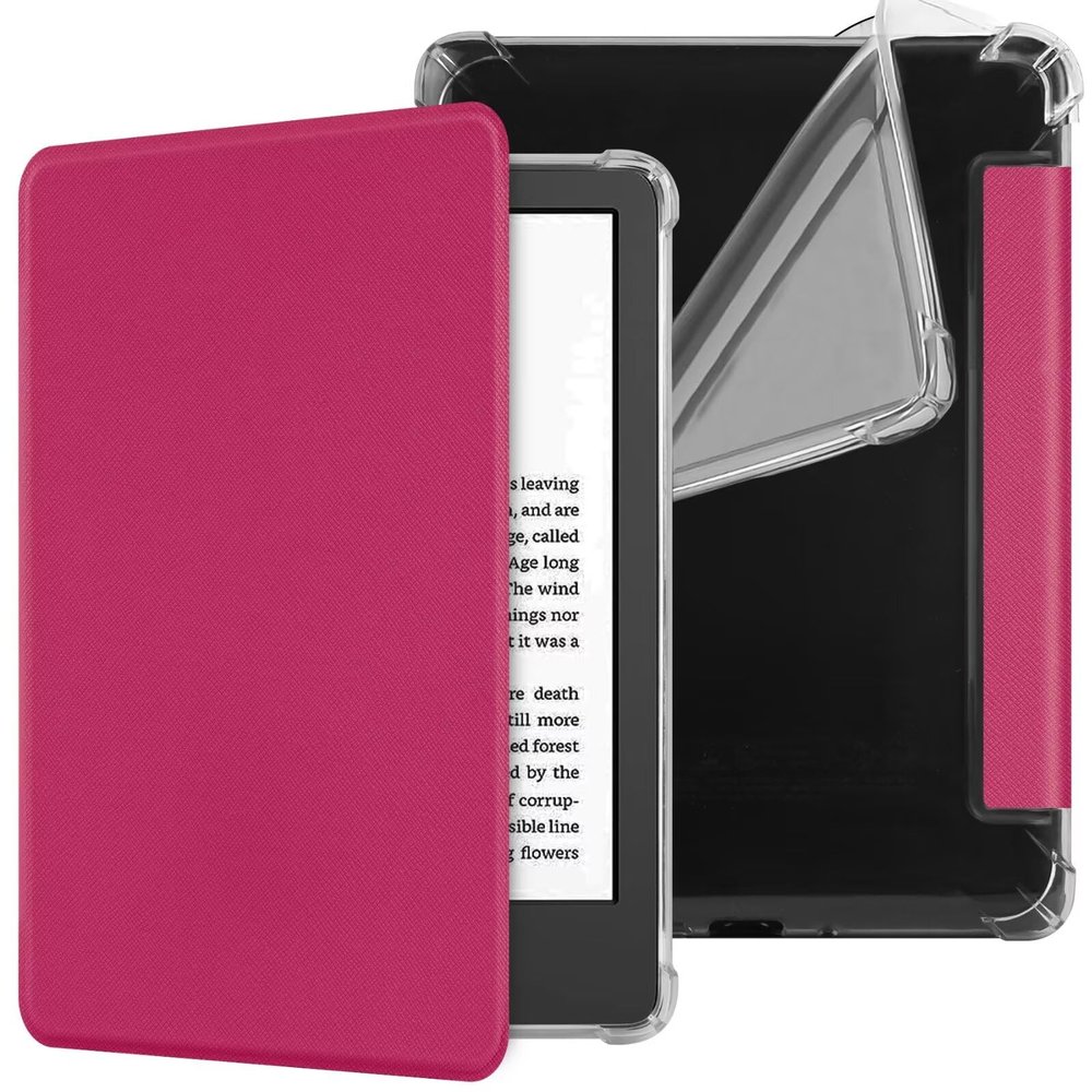 Clear Case for 7'' Kindle Paperwhite 12th Generation & Kindle Colorsoft Signature Edition (2024 Release) - Slim PU Leather Soft Flexible Transparent TPU Back Cover with Auto Sleep/Wake (Hot Pink)