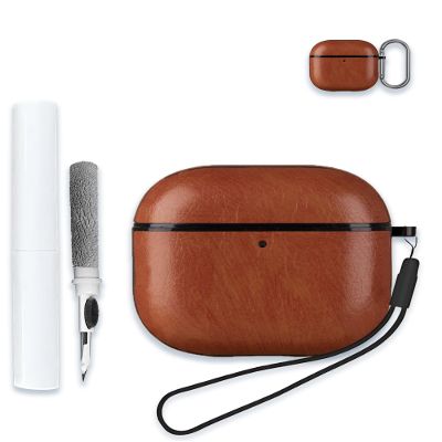 Case for AirPods 4(4th Generation) Wireless Earbuds 2024 Upgraded, WUNIAK PC Leather PU Protective Portable Scratch Shock Shell with Cleaner Kit & Carabiner & LanyardLightbrown.