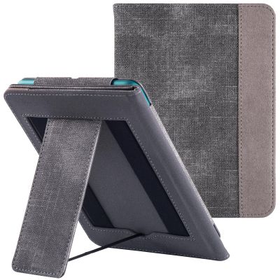 BOZHUORUI Stand Case for Kindle Paperwhite 12th Generation & Kindle Colorsoft Signature Edition eReader (7",2024) - PU Leather Sleeve Cover with Hand Strap/Auto Sleep/Wake (Denim Gray)