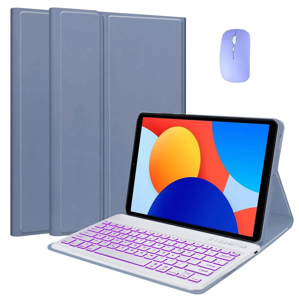 EHLCYS Keyboard Case for Xiaomi Redmi Pad SE 8.7 Inch 2024, Magnetic Detachable Wireless Bluetooth 7 Colors Backlit Keyboard, Ultra-Thin Lightweight Stand Case with Mouse,Purple