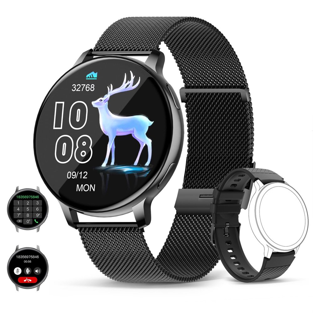 AOTULIGHT Smart Watch for Women,Elegant&High-end Stainless Steel IP68 Waterproof Smartwatch Fitness Tracker with Heart Rate Sleep Monitoring Calories Activity Tracker (Black)