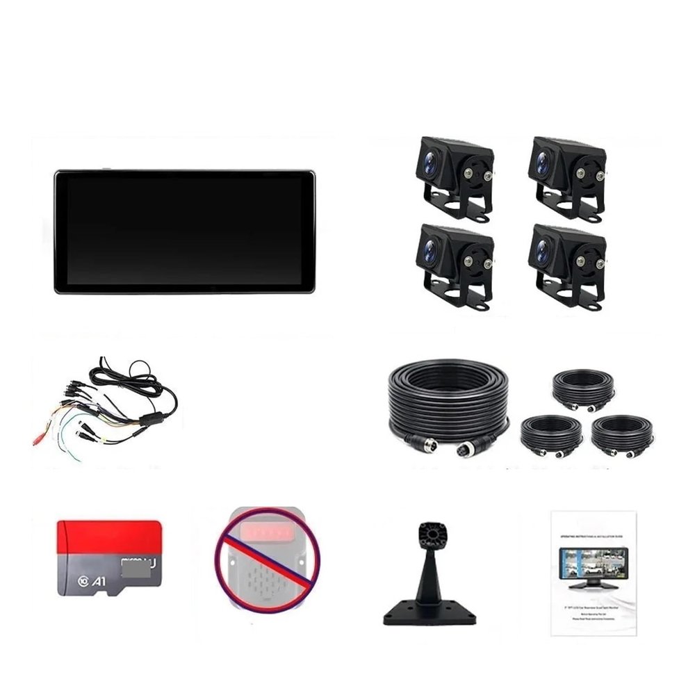 10.36" 4 Channel Recorder Monitor Touch Split Screen Truck Bus DVR Black Box for AHD 1080P Reverse IR Night Vision Backup Camera(Monitor and 4 Camera,NO Card)