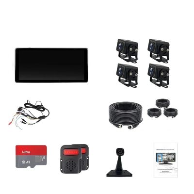 10.36" 4 Channel Recorder Monitor Touch Split Screen Truck Bus DVR Black Box for AHD 1080P Reverse IR Night Vision Backup Camera(2 BSD Speaker,128G)