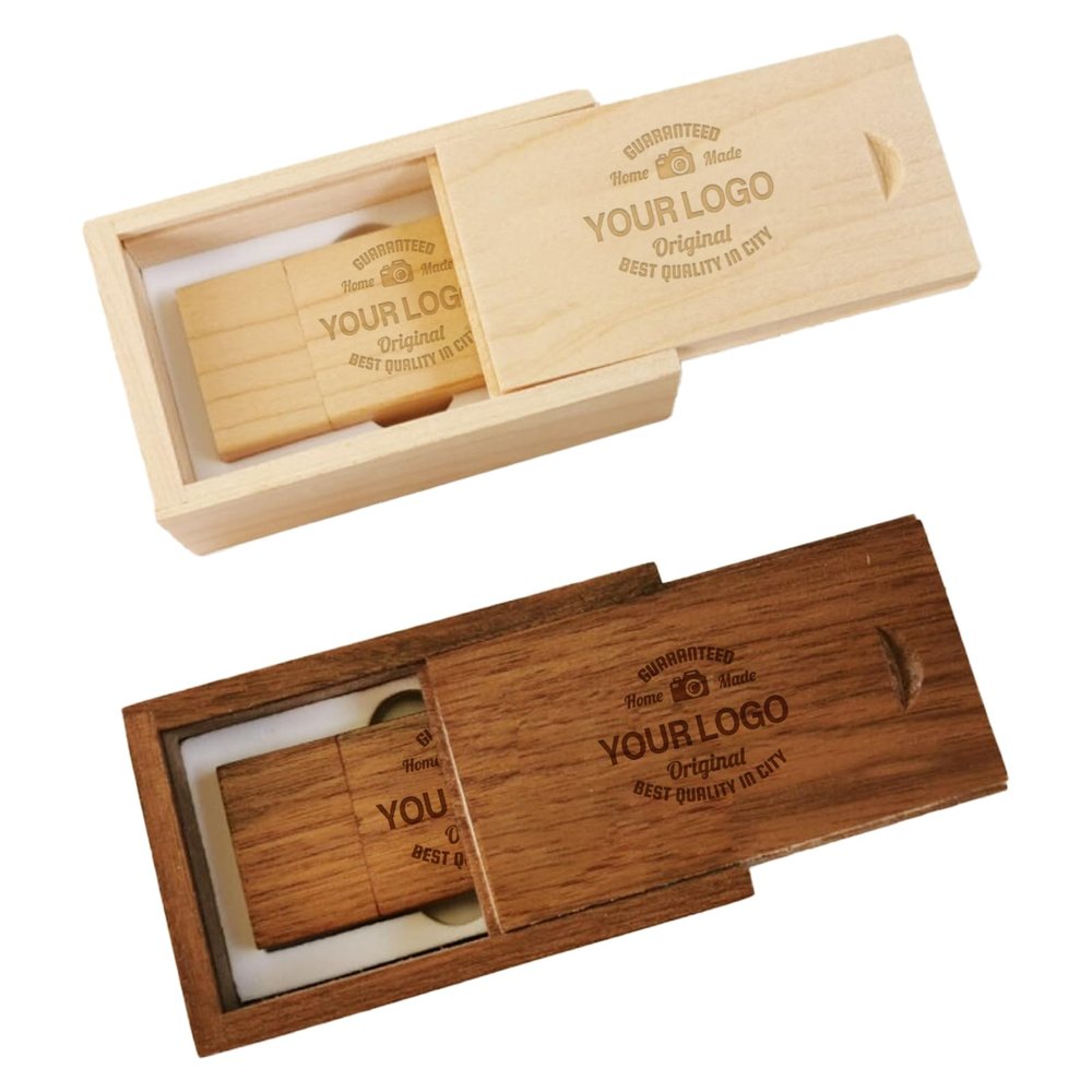 JBOS Custom Wood USB Flash Drive 2GB - 25 Pack with Wood Gift Box - Personalized Bulk Thumb Drives Memory Stick USB 2.0 for Gifts, Events, Business Use-Maple/Walnut