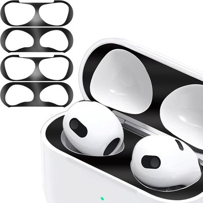 2Set Dust Guard Dust Guard Sticker Compatible with Apple AirPods 42024 - Anti-Dust Film, Protects from Iron/Metal Dust,Ultra Slim Film, Cover Dust Protect Wireless Charging Case (Black+Black)