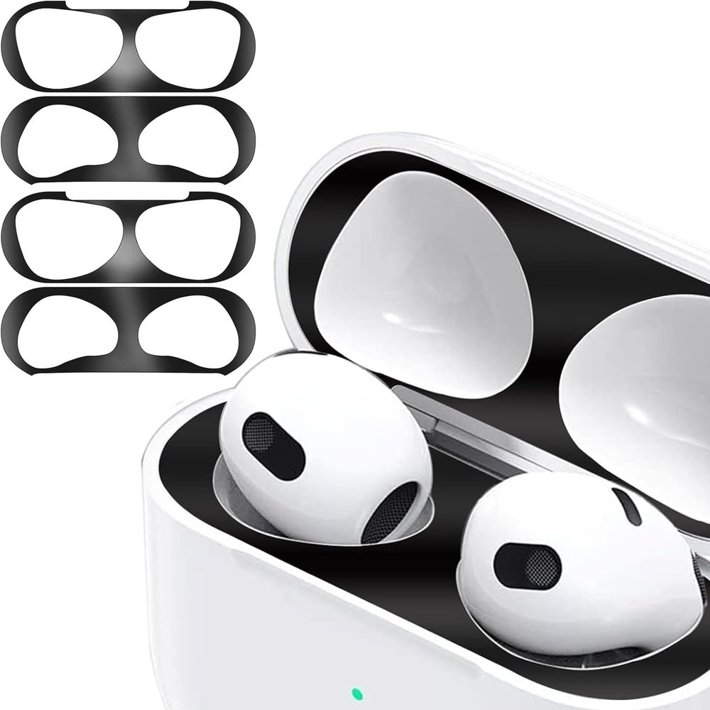 2Set Dust Guard Dust Guard Sticker Compatible with Apple AirPods 42024 - Anti-Dust Film, Protects from Iron/Metal Dust,Ultra Slim Film, Cover Dust Protect Wireless Charging Case (Black+Black)