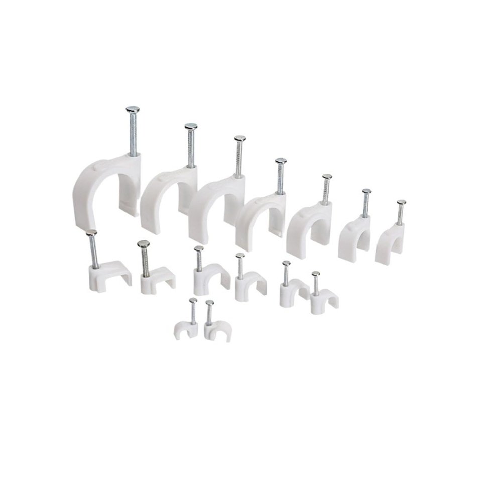 Nail in Cable Clips, 100pcs 4mm to 50mm Round Cable Steel Nail Line Card Square Cable Clips Trough Wire Fixing Wire Retainer(Round 25mm 100PCS)