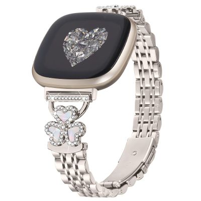 YouthRun Bling Love Clover Bands For Women Compatible With Versa 4/Versa 3/Sense 2/Sense Stainless Steel Adjustable Replacement Strap.