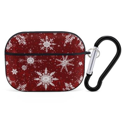 Abstract Christmas White Snowflakes on Red Case for Airpod Pro Plastic Skin Protective Cover with Keychain for Women Men Girl