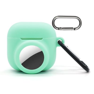 2 in 1 Case for Airpods 4 with Airtag Holder, Silicone GPS Tracker Cover with Keychain, Mint Green
