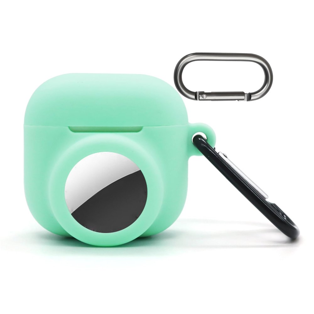 2 in 1 Case for Airpods 4 with Airtag Holder, Silicone GPS Tracker Cover with Keychain, Mint Green