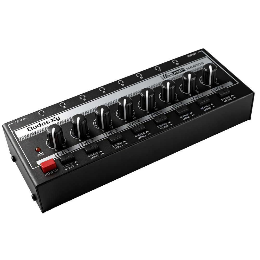 QudosXy HA800S Audio Mixer, 8-Channel Stereo Line Mixer for Sub-Mixing, Independent Volume & Stereo/Mono Control, 1/4" TRS Input/Output for Headphone Monitoring, Studio Recording, Band Rehearsal