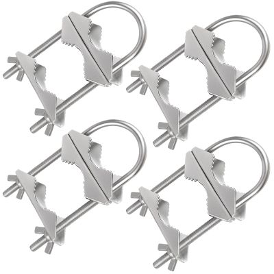 MOOKEERF Double Antenna Mast Clamp - 4 Sets Antenna Mast to Mast Clamp V Jaw Block with U Bolts,Heavy Duty Mast to Mast Mount Bracket Kit for Outside Antennas,Flag Pole,Umbrella Parasols