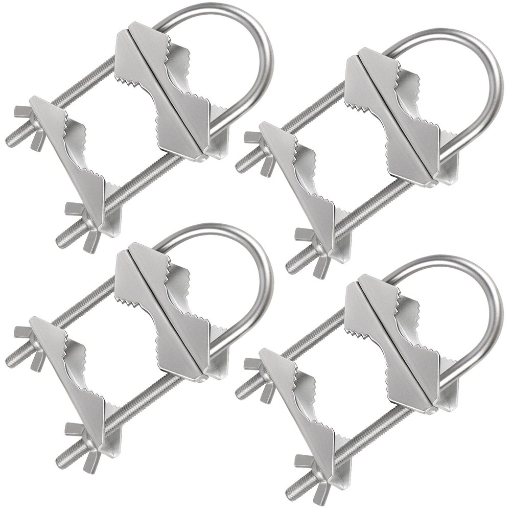 MOOKEERF Double Antenna Mast Clamp - 4 Sets Antenna Mast to Mast Clamp V Jaw Block with U Bolts,Heavy Duty Mast to Mast Mount Bracket Kit for Outside Antennas,Flag Pole,Umbrella Parasols