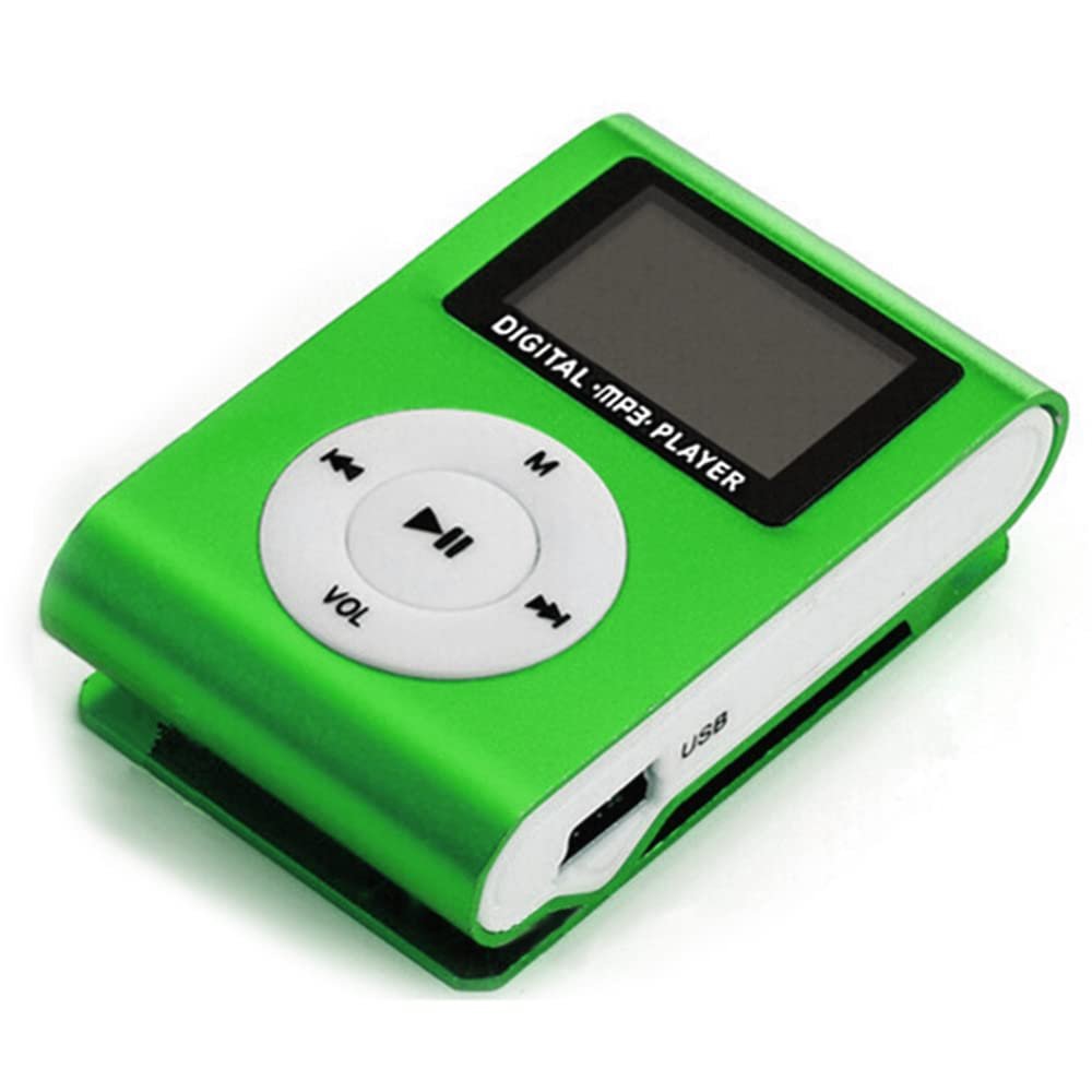 Karlak Mini Portable MP3 Mc Player Metal Clip-on MP3 Player with LCD Screen Port TF Card Wide Application Green