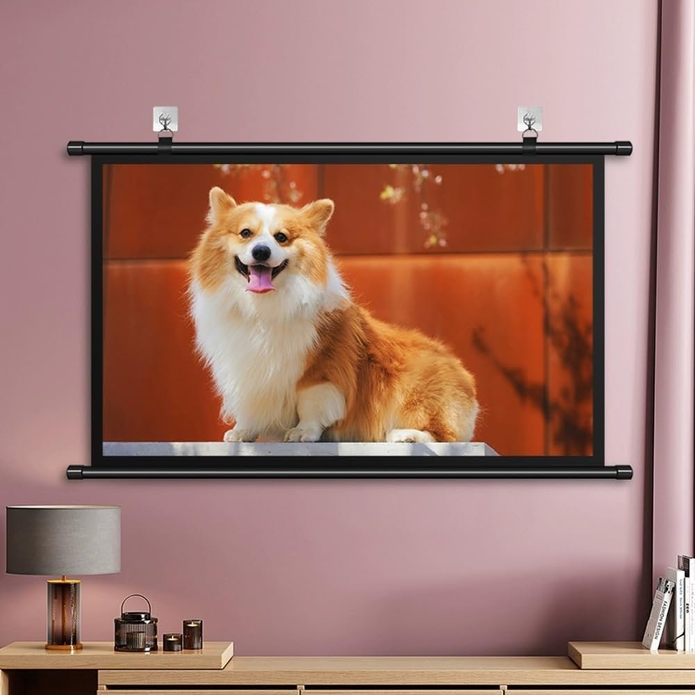 MUGVFVCSQ Manual Pull Down Portable Projector Screen 30" 40" 50" 60" 72" Hanging Projection Screen HD Wall Mounted Movie Screen for Home Theater Office(16:9,50inch)