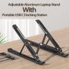 Adjustable Aluminum Laptop Stand with 5in1 Hub Docking StationPortable USB C Docking Station with 5Gbps USB3.0*3+USB C*2Laptop Holder stand for MacBook Pro/Air/Dell/HP/Surface/Lenovo HC view 2