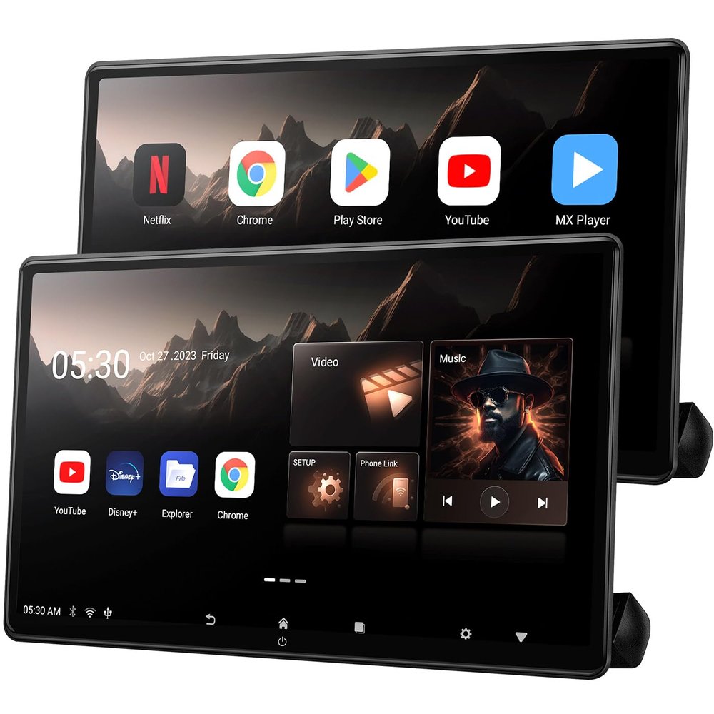 15.6 inch 4K Android Car TV Headrest Monitor for Cars Back seat Rear Entertainment System, Support Wireless Phone Link Touch Screen,with WiFi/Bluetooth/HDMI/USB/Video Player 2G+32G (2PCs)