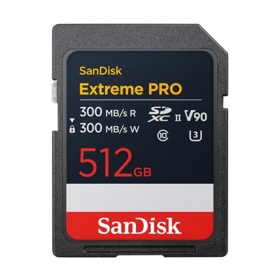 SanDisk 512GB Extreme PRO SDXC UHS-II Memory Card - Up to 300MB/s Read and Write speeds, V90, 8K, 4K UHD, SD Card - SDSDXDM-512G-GN4IN