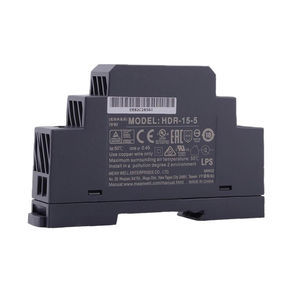 DynMach HDR-15-5 12W 5V 2.4A Slim DIN Rail Power Supply - 1SU Low-Profile Design for Space-Constrained Smart Home and Building Automation Systems, Easy Installation (HDR-15-5)