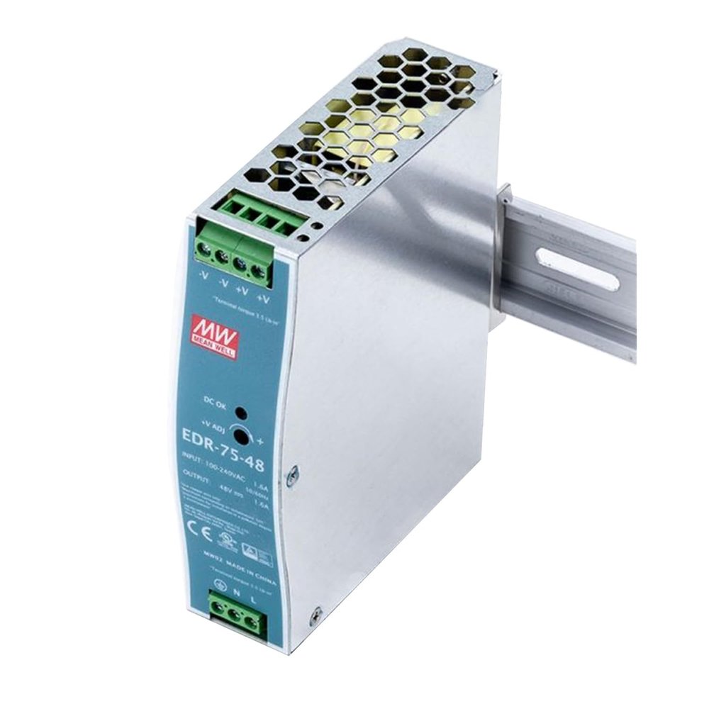 DynMach EDR-75-48 76.8W 48V 1.6A - Compact DIN Rail Mount Power Supply, 88.5% High Efficiency - for Industrial Control, Sensors, and Automation Equipment