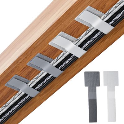 100pcs Hook and Loop Cable Ties, gliship Adhesive Wire Management, Adjustable Cable Straps Keeper Cord Holder, Sticky-back Cord Organizer for Kitchen Appliances, Office, Home - greywhite