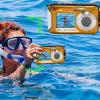 4K 56MP Camera Dual Screen 10ft 16X Digital Zoom Auto Focus 64G Memory Card HD Underwear Camera with USB Cable for Diving (Yellow) view 2