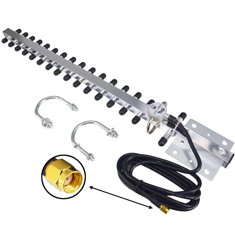 Yagi WiFi Antenna 2.4GHz 25dBi RP-SMA Connector High Gain Yagi Directional Antenna Booster with 1.5M Cable Long Range for Network Router/USB Adapter/Reapter/Extension Network PCl Card/Security Camera