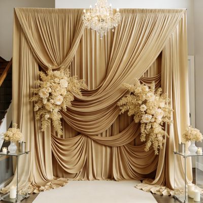 10ft15ft Champagne Backdrop Curtain for Wedding Parties, 2 Panels Wrinkle Free 15 FT Long Polyester Photo Backdrop Drapes Back Drop Cloth for Birthday Photography Background