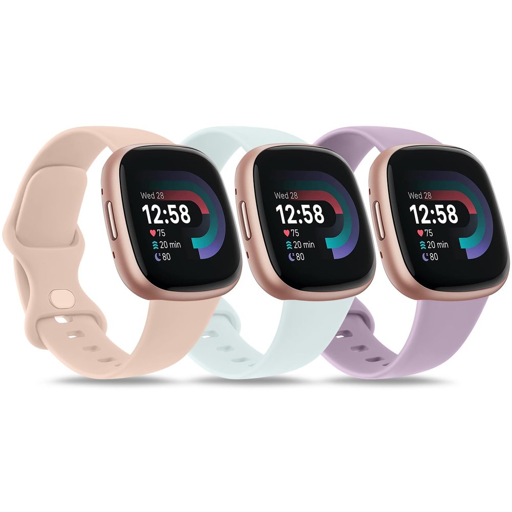 3 PACK Sport Band Compatible with Fitbit Sense 2 / Versa 4, Classic Soft Straps for Fitbit Sense / Versa Smart Watch (Small, Light Purple/Light Cyan/Apricot Pink)