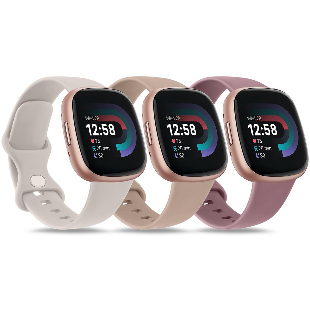 3 PACK Sport Band Compatible with Fitbit Sense 2 / Versa 4, Classic Soft Straps for Fitbit Sense / Versa 3 Smart Watch (Large, Starlight/Milk Tea/Smoke Violet)