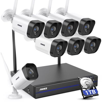 ANNKE Security Camera System, 8pcs Wireless 3MP IP Cameras with 10CH 5MP NVR for Home Security Outdoors, Motion Detection, Two-Way Audio, 100ft Night Vision, Compatible with Alexa, 1TB Hard Drive