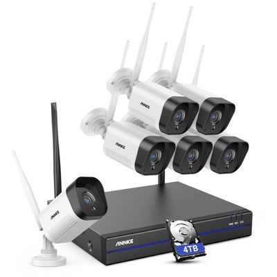 ANNKE Security Camera System, 6pcs Wireless 3MP IP Cameras with 10CH 5MP NVR for Home Security Outdoors, Motion Detection, Two-Way Audio, 100ft Night Vision, Compatible with Alexa, 4TB Hard Drive