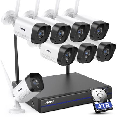 ANNKE Security Camera System, 8pcs Wireless 3MP IP Cameras with 10CH 5MP NVR for Home Security Outdoors, Motion Detection, Two-Way Audio, 100ft Night Vision, Compatible with Alexa, 4TB Hard Drive