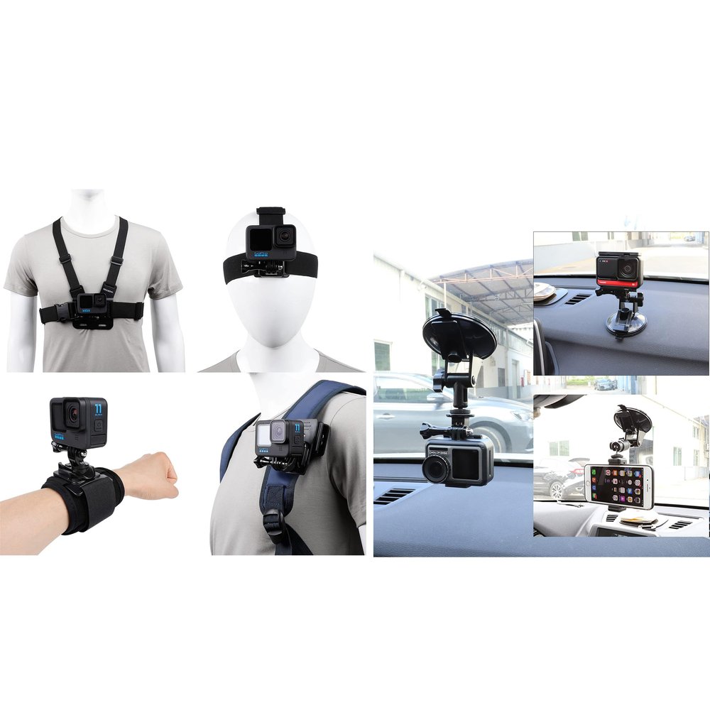 Accessories Set for GoPro Hero 13/12/11/10/9/8/7/6/5/4,New Quick Release Head Strap Mount + Chest Mount Harness + Backpack Clip Holder + 360Rotating Wrist Strap,Action Camera Suction Cup Mount