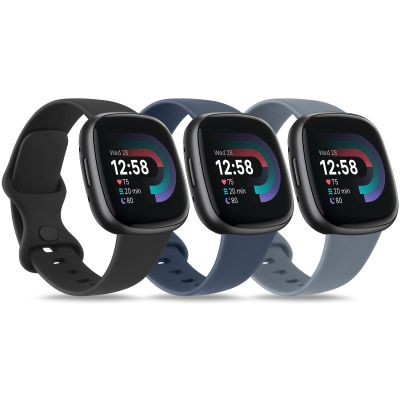 3 PACK Sport Band Compatible with Fitbit Sense 2 / Versa 4, Classic Soft Straps for Fitbit Sense / Versa 3 Smart Watch (Small,Abyss Blue/Blue Gray/Black)