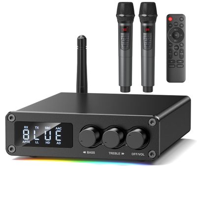 MOREGAX M12 Pro Pre Bluetooth 5.2 Transmitter Receiver for TV,Home Stereo,BT Headset,Low Latency HD Bluetooth Audio Decoder Adapter with Display,RCA,AUX,Coaxial,Optical Inputs/Outputs (M12 Pro 2Mics)