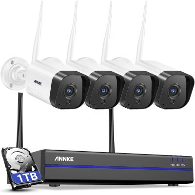 ANNKE Security Camera System, 4pcs Wireless 3MP IP Cameras with 10CH 5MP NVR for Home Security Outdoors, Motion Detection, Two-Way Audio, 100ft Night Vision, Compatible with Alexa, 1TB Hard Drive