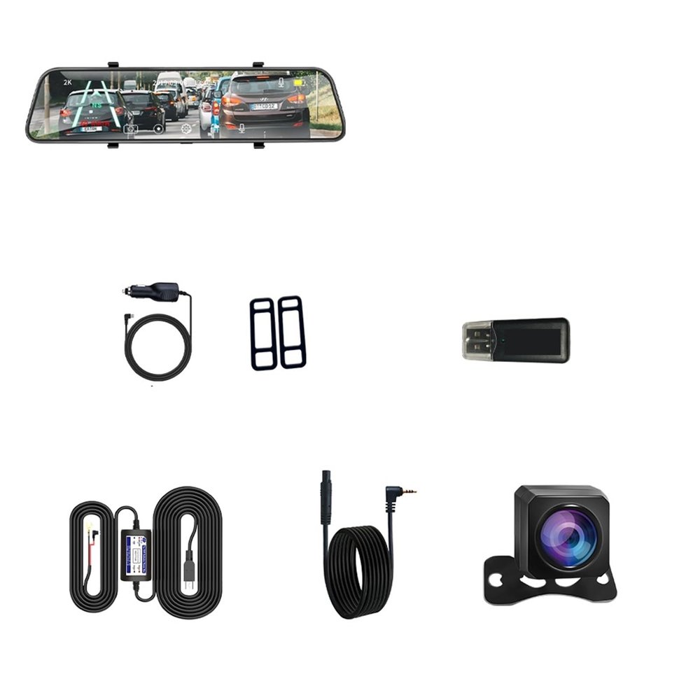 2.5K Dash cam Camera Car DVR High Resolution Car Camera Black box12 inch Mirror Recorder Compatible for Android Auto Driving(A38-6M RCC-BL,64G1)